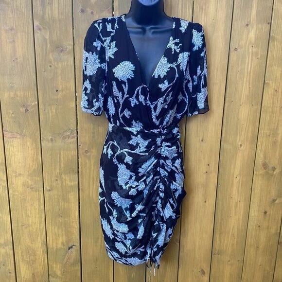 NWT Diane von Furstenberg Silk Black Floral Dress - Picture 7 of 15